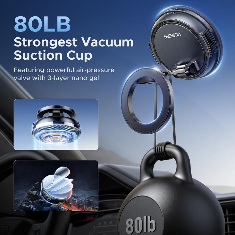 UGREEN Vacuum Magnetic Car Phone Holder,Car Phone Mount, 360° Adjustable for Magsafe Car Holder Foldable Suction Phone Mount for Car, for Garmin Gps/Mirror/Smooth Surface, for Iphone 17 16 Pro Max 15, and Android, Labor Day Sale