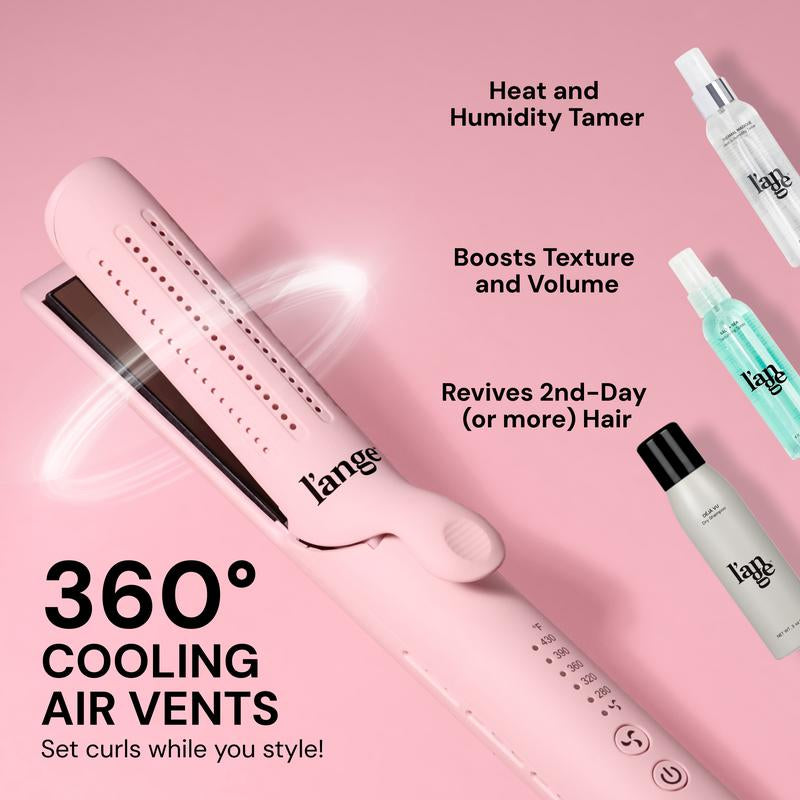 NEW! L’Ange Curl Power Value Set - Le Duo 2-In-1 360° Airflow Curling Iron, Salt + Séa Texturizing Spray 4Oz, Thermal Magique Heat & Humidity Tamer 4Oz, Déjà Vu Dry Shampoo 3Oz Hair Styling Tools Titanium